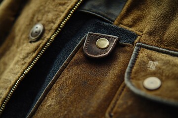 Poster - A close-up view of a brown jacket's buttons, ideal for highlighting textures and details
