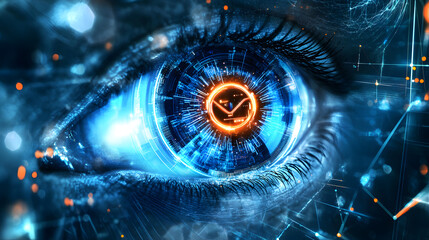 Poster - Futuristic eye technology digital realm graphic art virtual environment close-up view high-tech concept