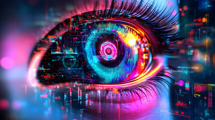 Poster - Futuristic digital eye concept high-tech environment visual art cyberpunk aesthetics close-up perspective modern innovation