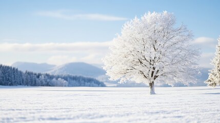 Aufkleber - Majestic SnowCovered Tree Standing Alone in a Beautiful Winter Landscape with Clear Sky : Generative AI
