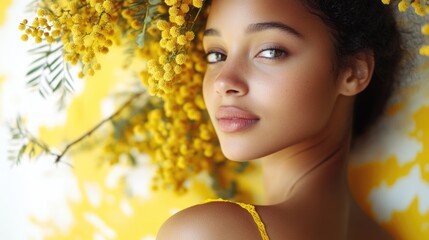 Poster - A portrait of a woman wearing a crown or wreath of yellow flowers