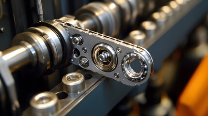 Poster - A close-up view of a precision-engineered mechanical component, showcasing intricate details and metallic textures