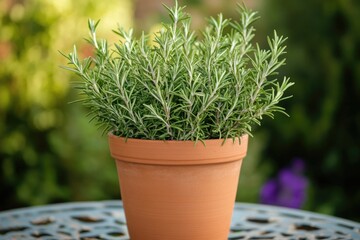 Canvas Print - A small potted plant sits on a table, surrounded by calm atmosphere