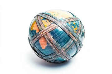 Poster - A blue and orange sphere with a world map wrapped around it, ideal for educational or travel-related uses