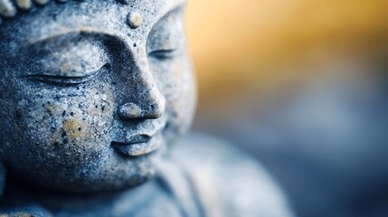 Poster - Intricate closeup of a stone Buddha statue capturing the peaceful expression and textures highlighting artistic craftsmanship : Generative AI