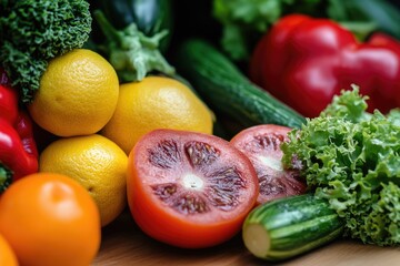 Poster - A colorful arrangement of fresh fruits and vegetables on a table