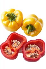 Poster - Two colorful peppers sit together, possibly used in a kitchen setting or as a decorative piece
