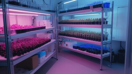 Poster - synthetic meat lab farm where cells grow into sustainable protein sources.