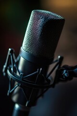 Poster - A detailed view of a microphone, with the surrounding area blurred