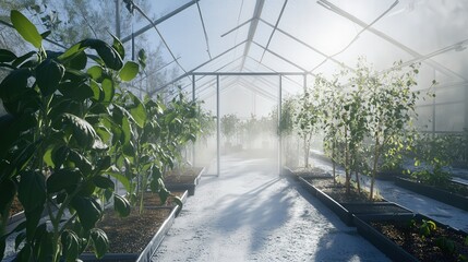 Poster - temperature-regulated greenhouse that prevents extreme weather damage.