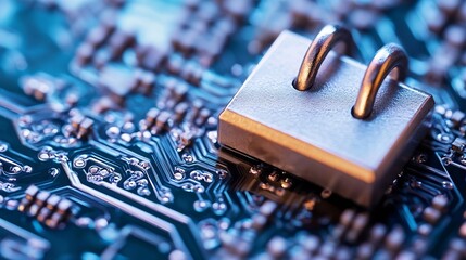 Poster - Close Up of Digital Lock on Circuit Board Symbolizing Cybersecurity Threats : Generative AI