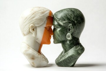 Poster - A sculpture of two people standing facing each other