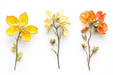Poster - Three different types of flowers on a white surface