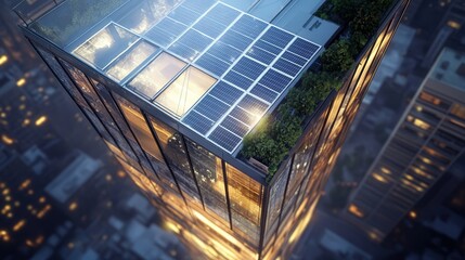 Poster - solar panel integrated into skyscraper windows to generate electricity.
