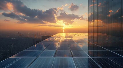 Poster - solar panel integrated into skyscraper windows to generate electricity.