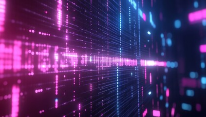 Poster - Abstract Data Streams Visualized: Pink and Blue Digital Flow, Futuristic Technology Background