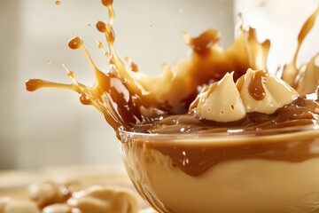 Poster - Rich chocolate pudding topped with fluffy whipped cream in a white bowl
