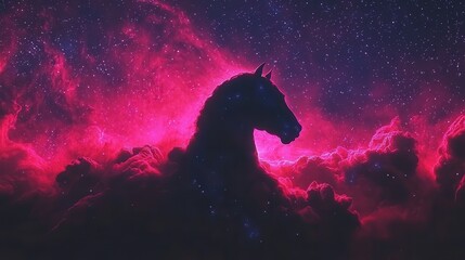 Wall Mural - horsehead nebula, with its dark silhouette contrasting against the glowing red hydrogen clouds