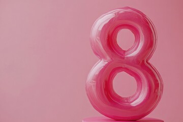 Poster - A pink number eight displayed on a pedestal