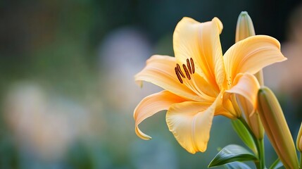 Aufkleber - Bright and cheerful yellow lily flower blooming beautifully in a blurred garden background : Generative AI