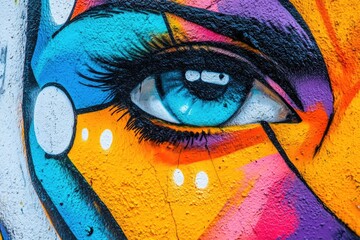 Poster - Close-up view of a woman's eye in a painted portrait, suitable for use in art-related projects or as a decorative element