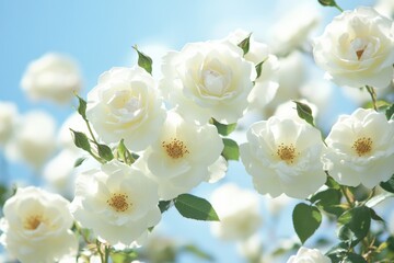 Poster - A bouquet of white roses surrounded by lush green leaves
