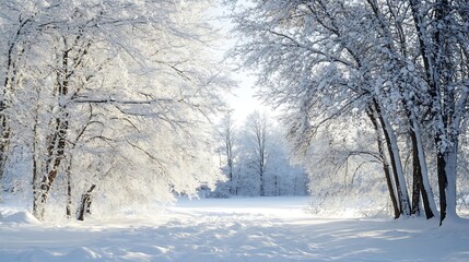 Aufkleber - Beautiful Winter Wonderland Scene with Glimmering Snow and Frosted Trees : Generative AI