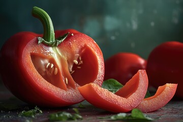 Poster - A fresh sliced tomato sits atop a cutting board, ready for use in cooking or recipe preparation