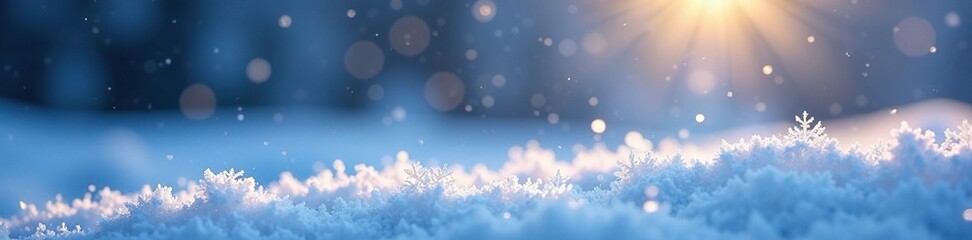 Wall Mural - sparkling snowflakes fall gently on frosty landscape, icy, snow, frozen