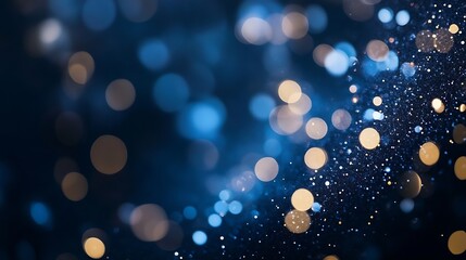 Poster - Glistening and Vibrant Bokeh with Blue and Gold Lights Creating a Dreamy and Magical Atmosphere in the Background : Generative AI