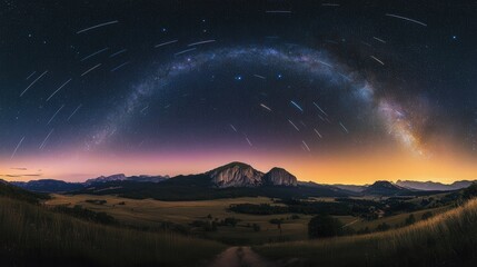Wall Mural - perseid meteor shower, with countless shooting stars streaking across the summer sky