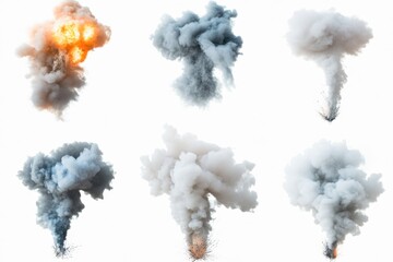 Aufkleber - Smoke with different textures and colors on a white background, perfect for illustrating pollution, atmosphere, or chemistry concepts