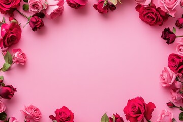 Poster - Roses on a pink background, perfect for romantic occasions or gift wrapping