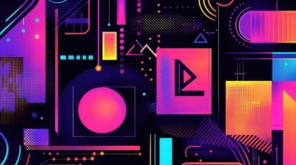 Aufkleber - abstract digital artwork featuring neon colors and geometric patterns.