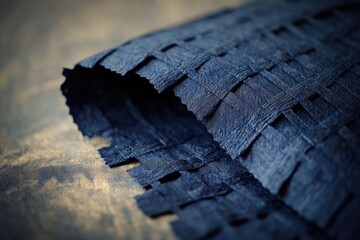 Poster - A detailed view of a blue fabric with texture and weave visible