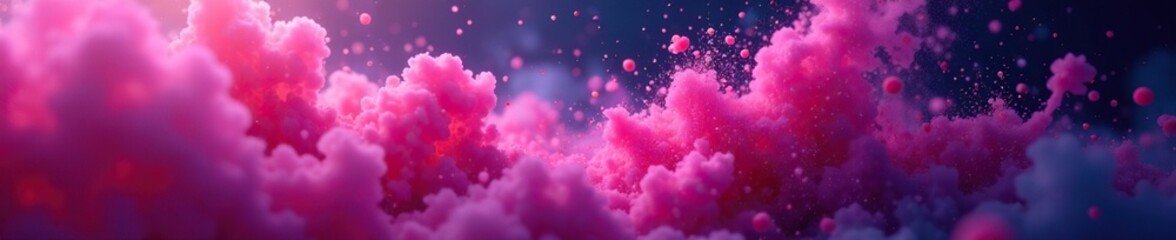 Canvas Print - pink particles suspended in the air amidst a blue background with dark purple and orange tones, pink