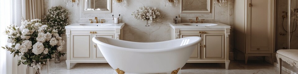 Poster - A white bathtub sits next to a window in a modern bathroom