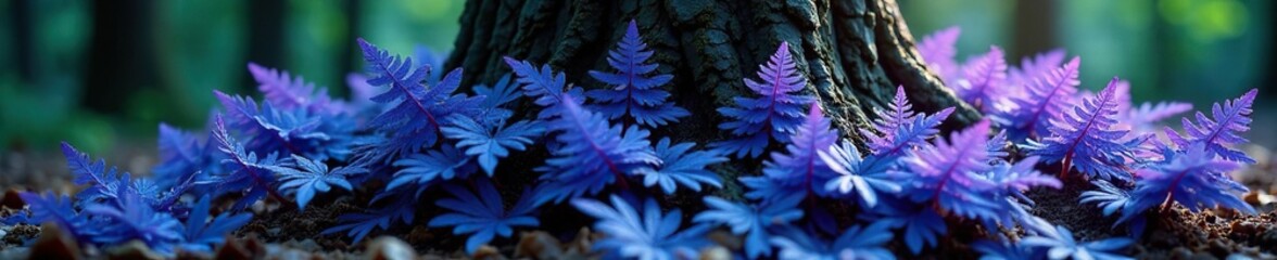 Canvas Print - a stunning array of blue-violet ferns clustered around a tree trunk, nature, natural