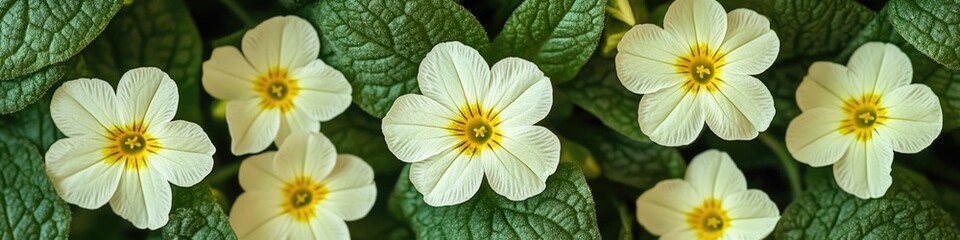 Poster - a cluster of white flowers with bright yellow centers against a neutral background