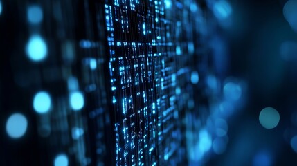 Fototapete - Abstract view of blue binary data streaming flowing through a digital system : Generative AI