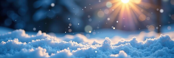 Wall Mural - sparkling snowflakes fall gently on a frosty winter scene, glowing sparks, snowy landscape