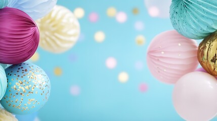 Poster - Colorful festive balloons and decorative elements creating a joyful celebration backdrop : Generative AI