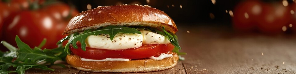 Poster - Freshly made sandwich with juicy tomatoes and melted cheese, perfect for a quick lunch or snack