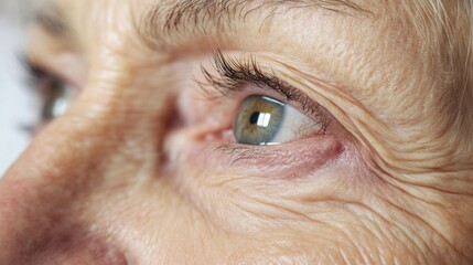 Poster - A close-up shot of an older woman's eye, with wrinkles and age lines visible