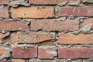 Poster - A detailed shot of a worn-out red brick wall with texture and imperfections