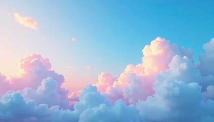 Wall Mural - Softly scattered blue sky clouds with pastel rainbow hues, cloud, blue