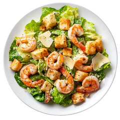 Canvas Print - Delicious Shrimp Caesar Salad Fresh Lettuce, Croutons, Parmesan