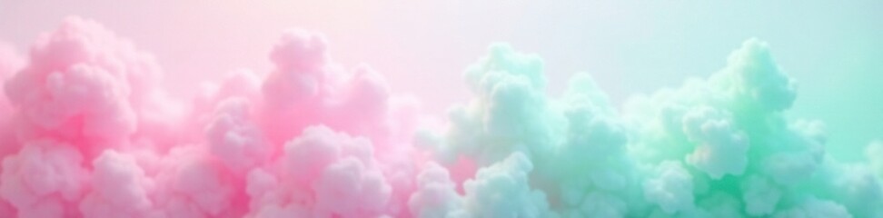 Wall Mural - pastel pink and mint green blended colors form a gentle gradient behind wispy cotton candy strands, 