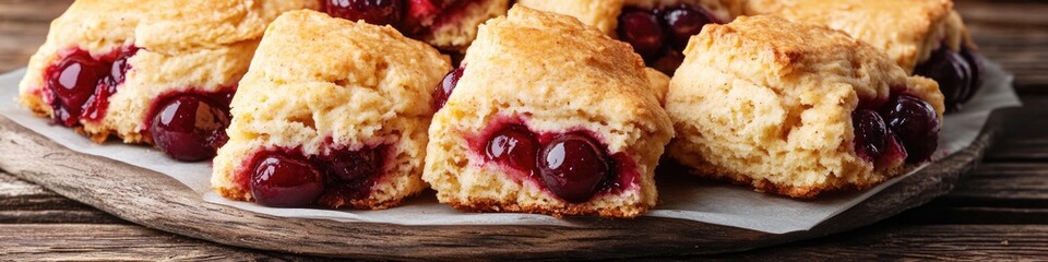 Poster - A close-up view of a plate of freshly baked scones, perfect for snacking or serving at a tea party