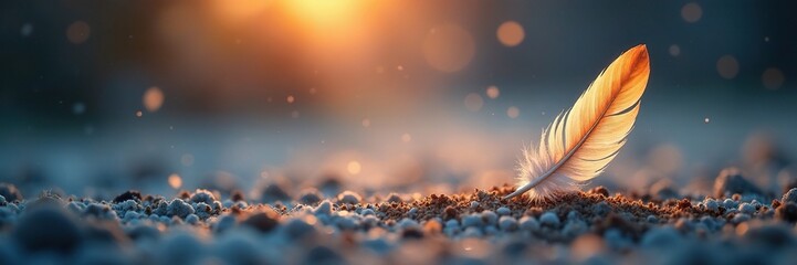Wall Mural - a sprinkle of feathers on a misty dawn background, subtle, misty